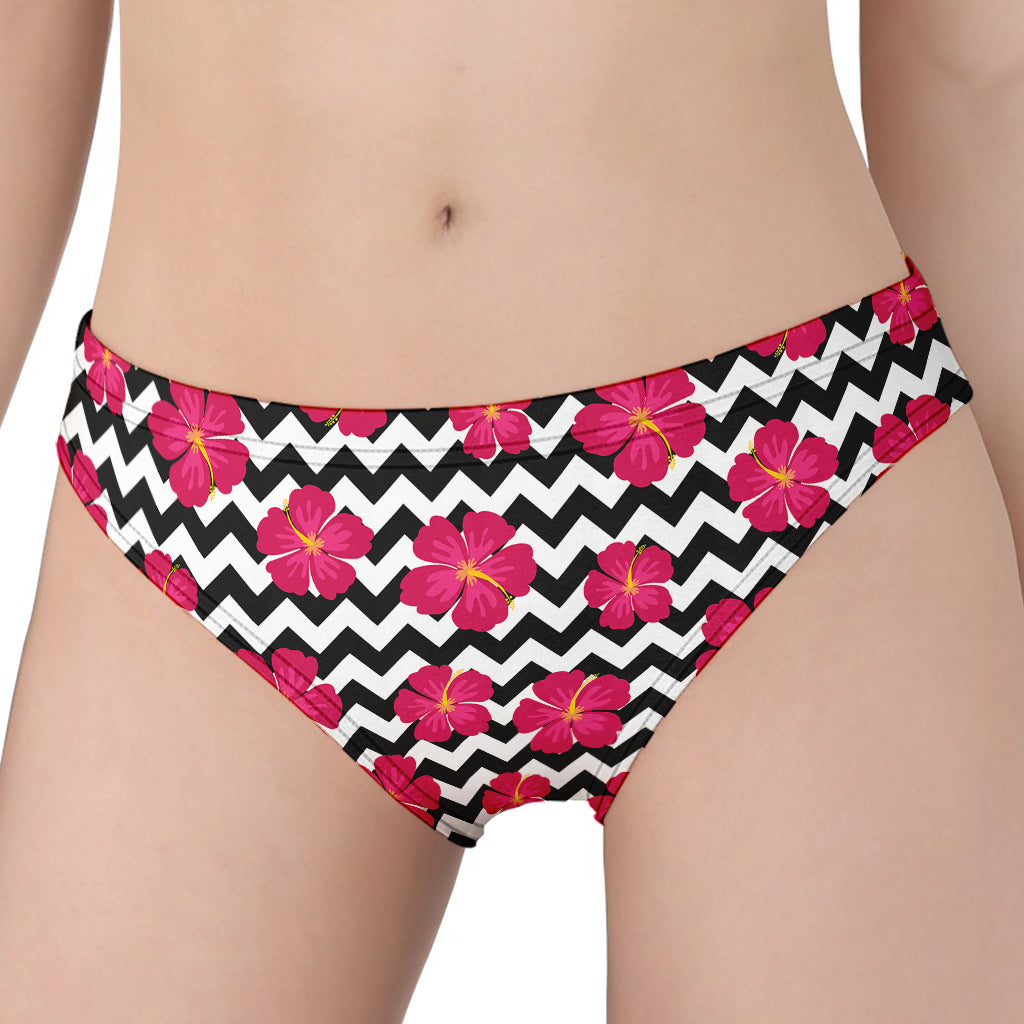 Pink Hibiscus Zigzag Pattern Print Women's Panties