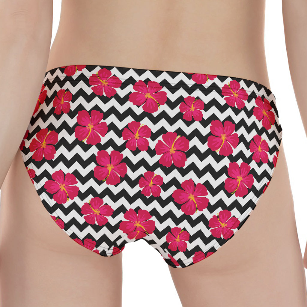 Pink Hibiscus Zigzag Pattern Print Women's Panties