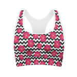 Pink Hibiscus Zigzag Pattern Print Women's Sports Bra