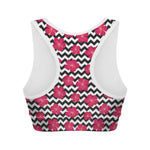 Pink Hibiscus Zigzag Pattern Print Women's Sports Bra