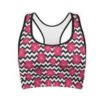 Pink Hibiscus Zigzag Pattern Print Women's Sports Bra