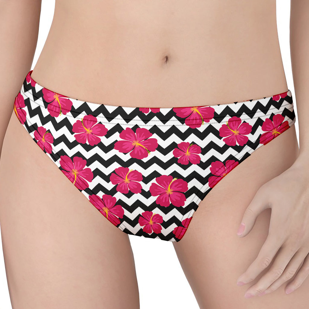 Pink Hibiscus Zigzag Pattern Print Women's Thong