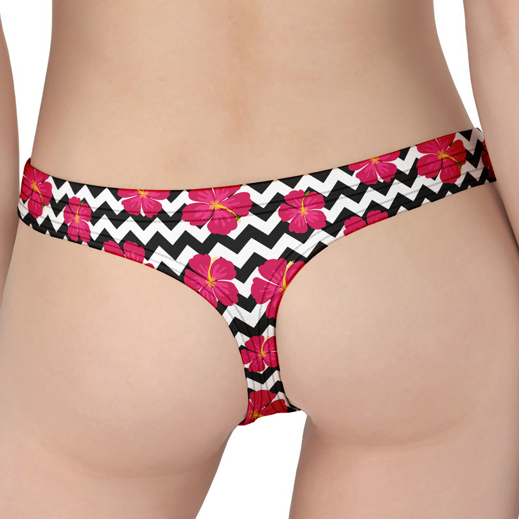 Pink Hibiscus Zigzag Pattern Print Women's Thong