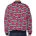 Pink Hibiscus Zigzag Pattern Print Zip Sleeve Bomber Jacket