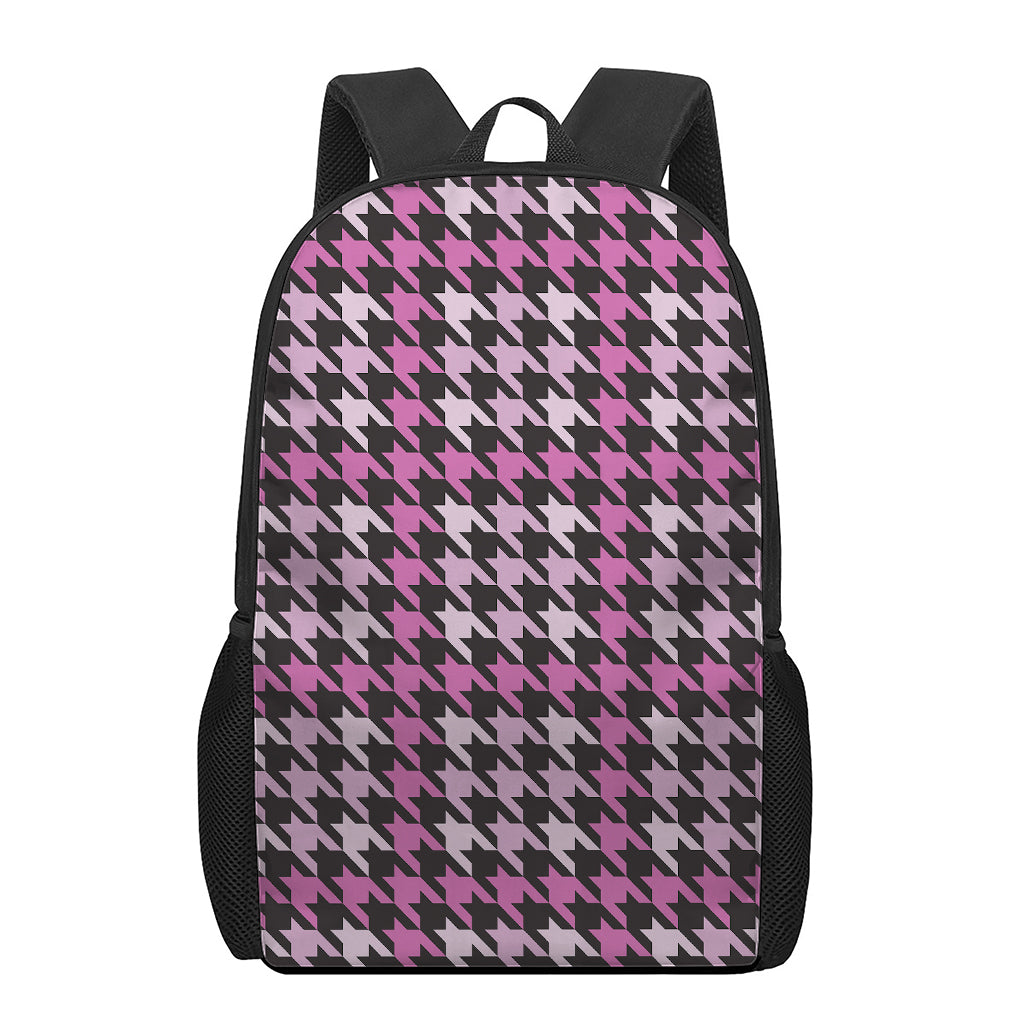 Pink Houndstooth Pattern Print 17 Inch Backpack