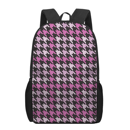 Pink Houndstooth Pattern Print 17 Inch Backpack