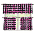 Pink Houndstooth Pattern Print 3 Piece Kitchen Curtains