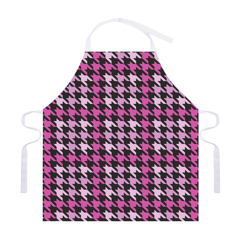 Pink Houndstooth Pattern Print Adjustable Apron
