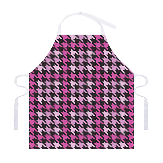 Pink Houndstooth Pattern Print Adjustable Apron