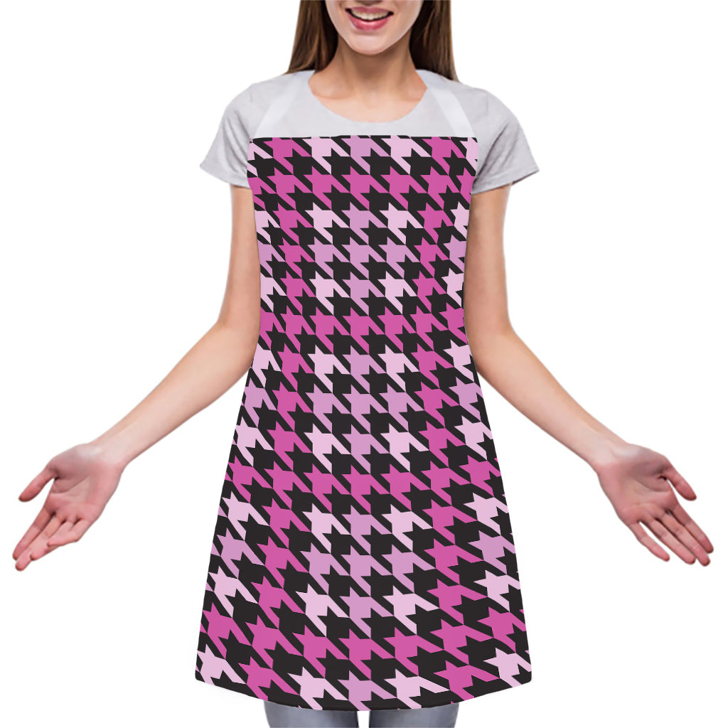 Pink Houndstooth Pattern Print Adjustable Apron