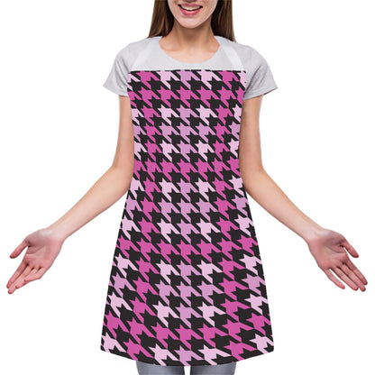 Pink Houndstooth Pattern Print Adjustable Apron