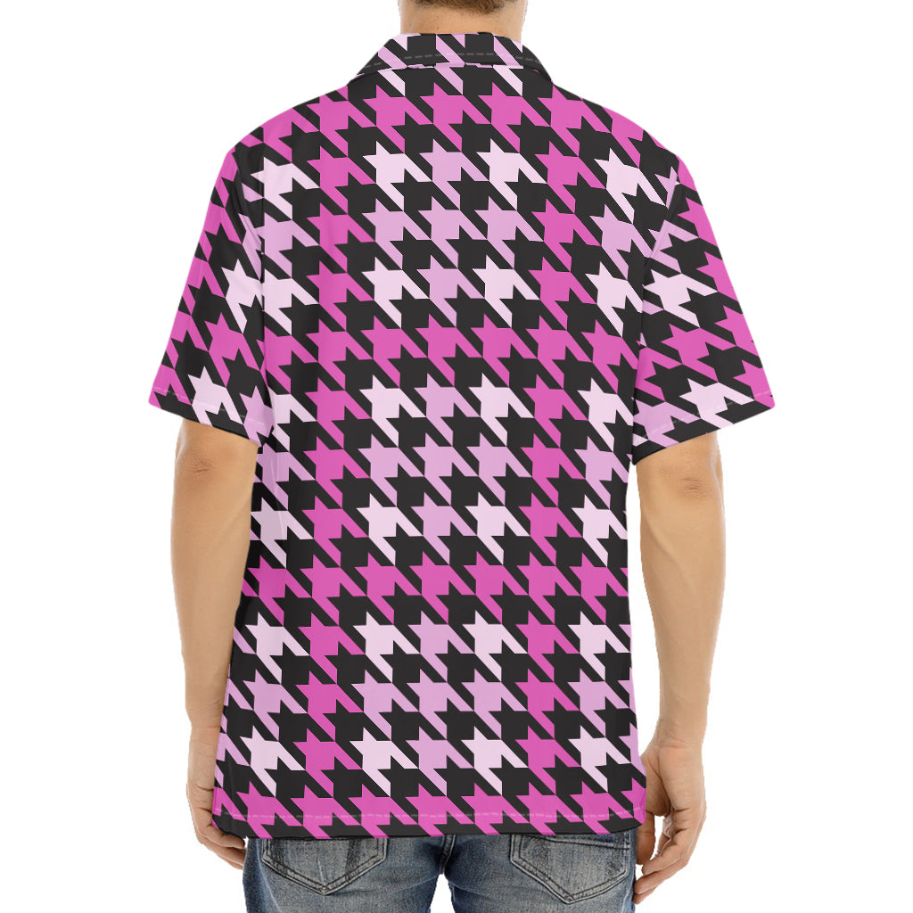 Pink Houndstooth Pattern Print Aloha Shirt