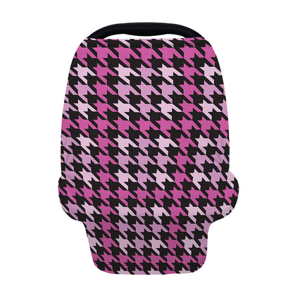 Pink Houndstooth Pattern Print Baby Seat Cover