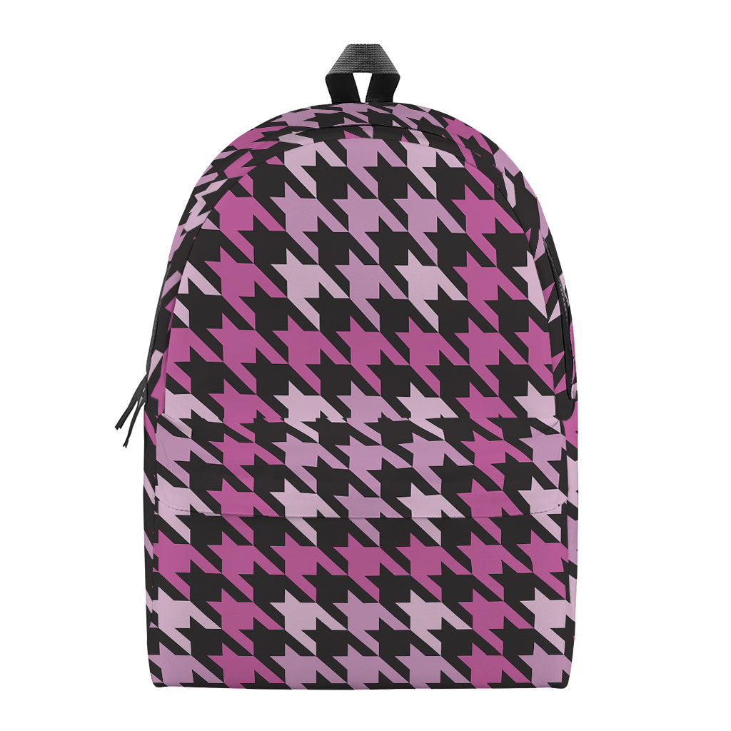 Pink Houndstooth Pattern Print Backpack