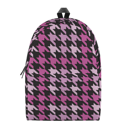 Pink Houndstooth Pattern Print Backpack
