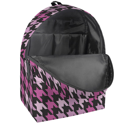 Pink Houndstooth Pattern Print Backpack