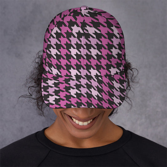 Pink Houndstooth Pattern Print Baseball Cap