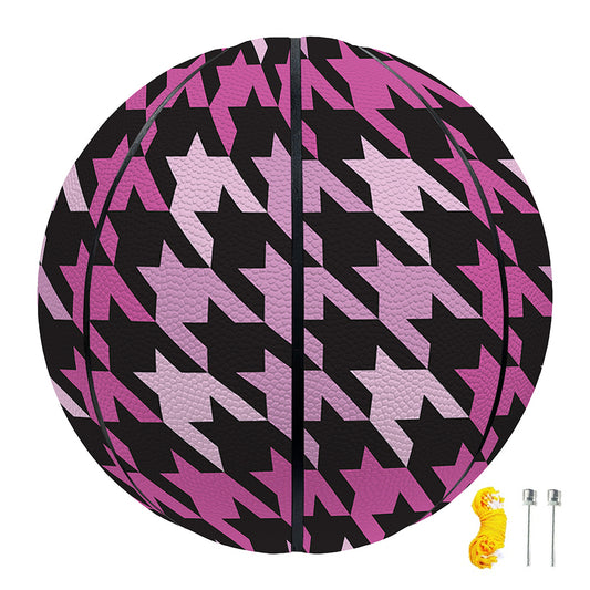 Pink Houndstooth Pattern Print Basketball
