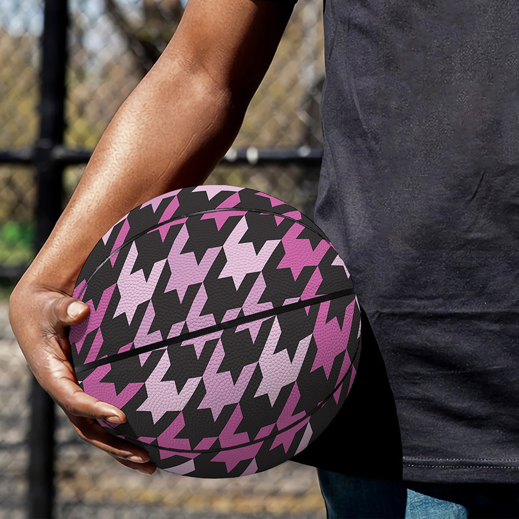 Pink Houndstooth Pattern Print Basketball