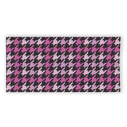 Pink Houndstooth Pattern Print Beach Towel