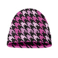 Pink Houndstooth Pattern Print Beanie