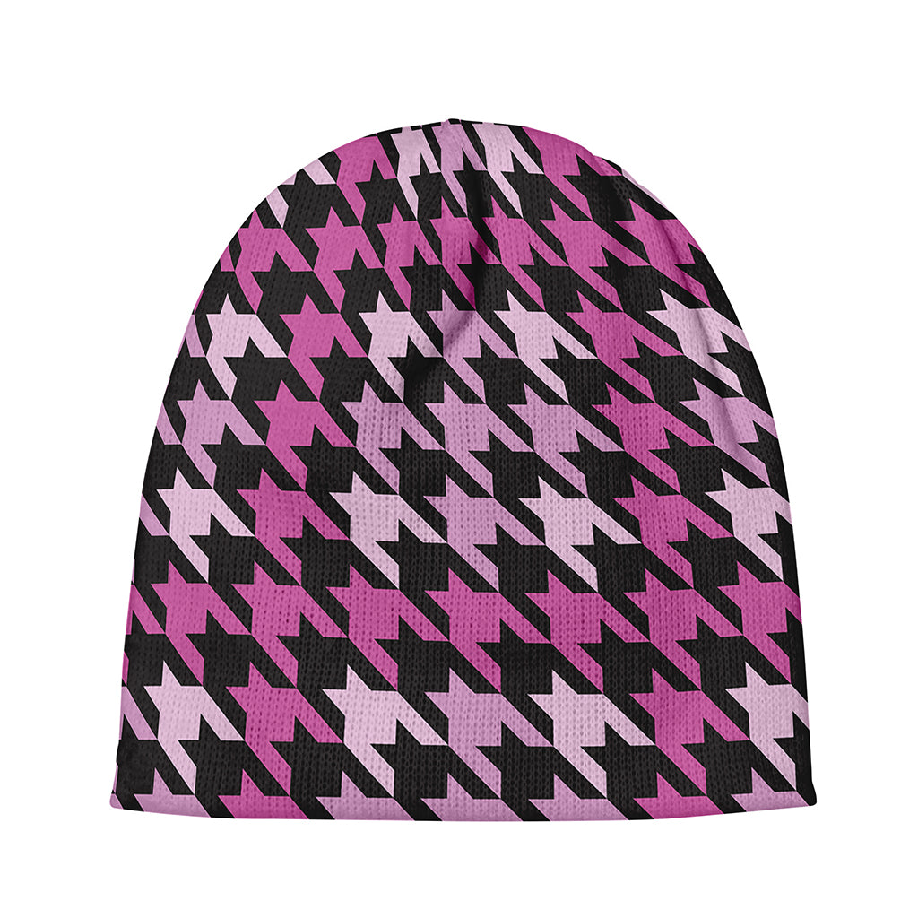 Pink Houndstooth Pattern Print Beanie