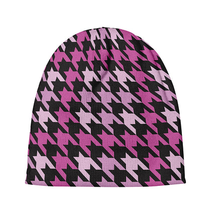 Pink Houndstooth Pattern Print Beanie