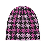 Pink Houndstooth Pattern Print Beanie
