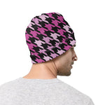 Pink Houndstooth Pattern Print Beanie