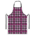 Pink Houndstooth Pattern Print Bib Apron With Pocket