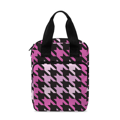 Pink Houndstooth Pattern Print Bible Tote Bag