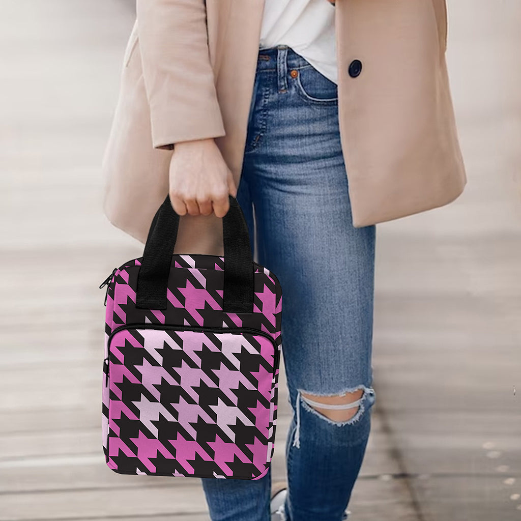 Pink Houndstooth Pattern Print Bible Tote Bag