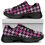 Pink Houndstooth Pattern Print Black Chunky Shoes