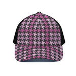 Pink Houndstooth Pattern Print Black Mesh Trucker Cap