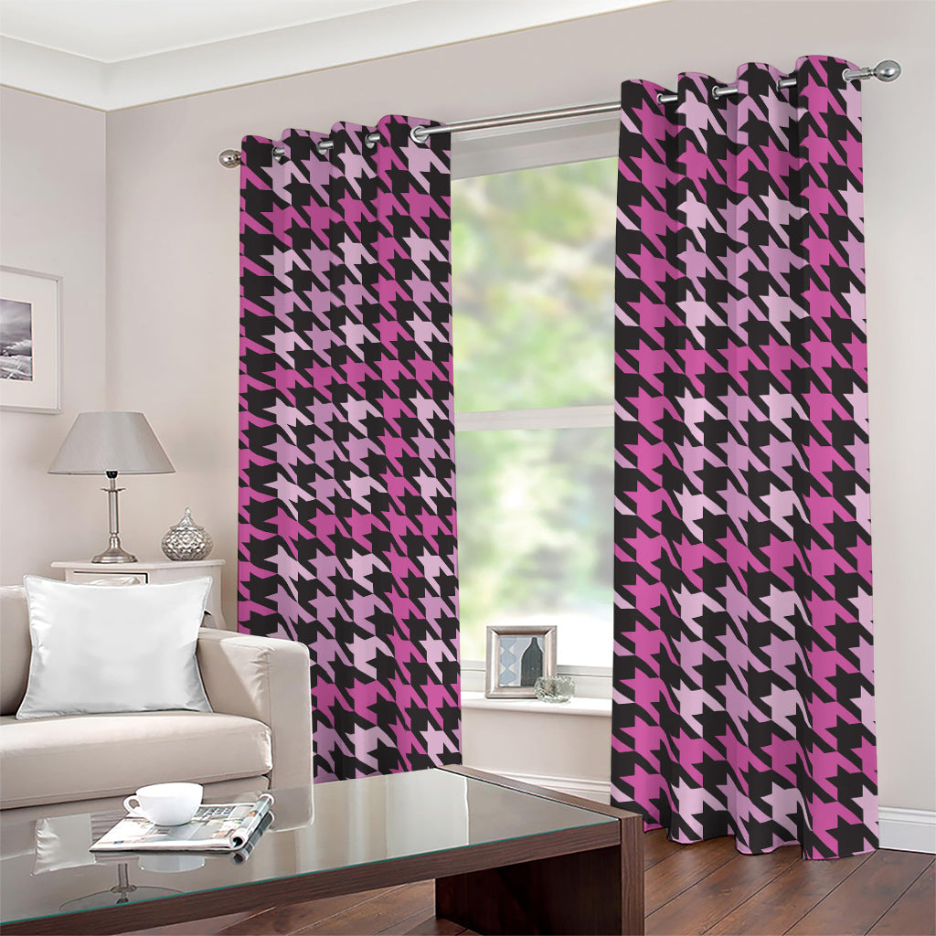 Pink Houndstooth Pattern Print Blackout Grommet Curtains