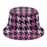 Pink Houndstooth Pattern Print Bucket Hat