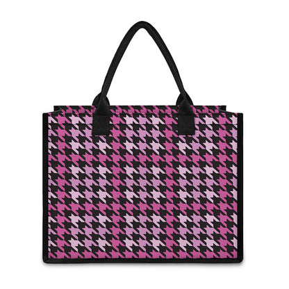 Pink Houndstooth Pattern Print Canvas Tote Bag