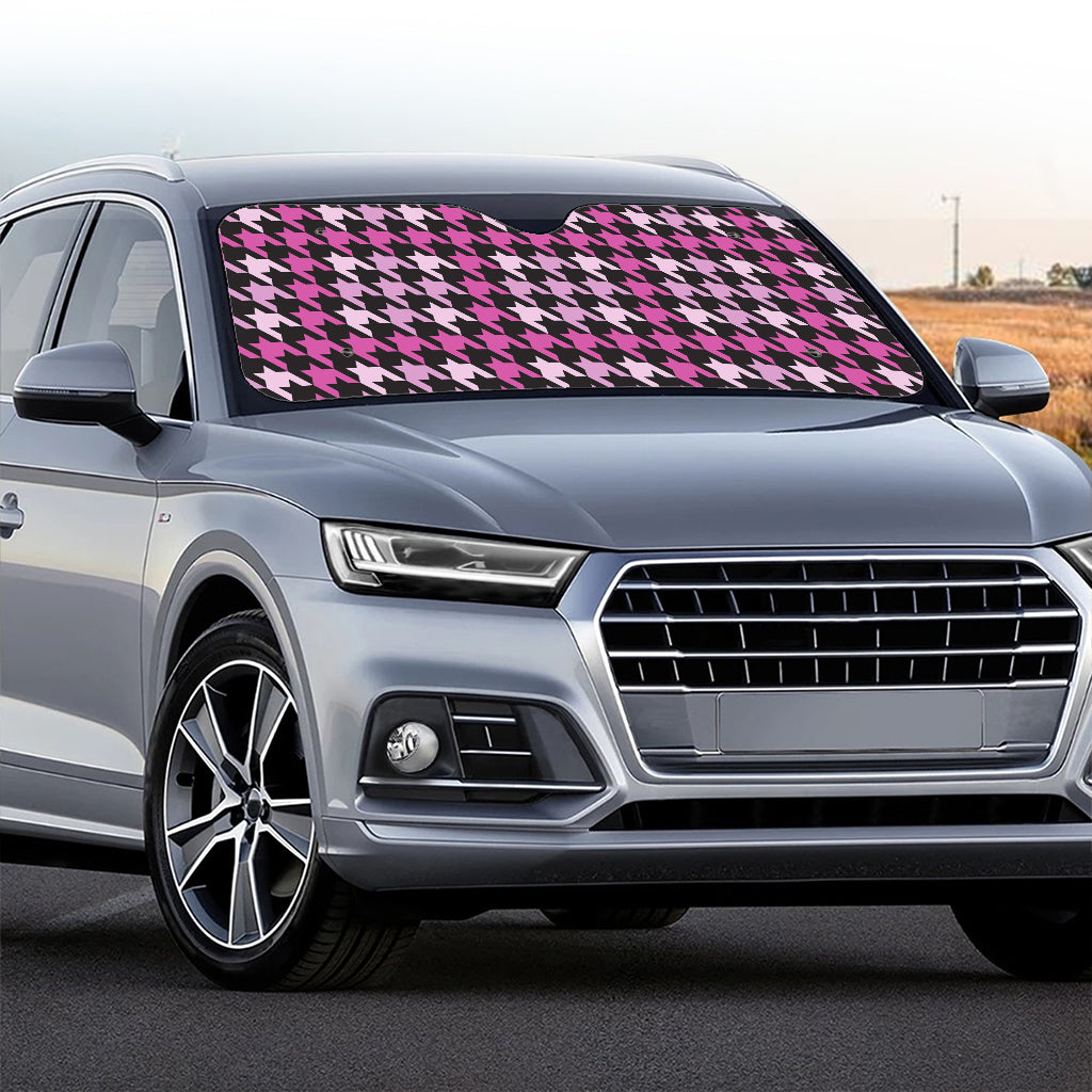 Pink Houndstooth Pattern Print Car Windshield Sun Shade