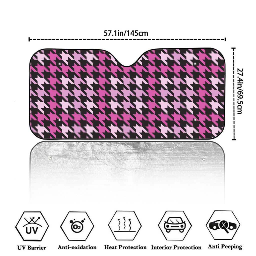 Pink Houndstooth Pattern Print Car Windshield Sun Shade