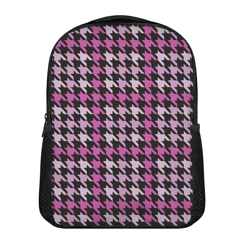 Pink Houndstooth Pattern Print Casual Backpack