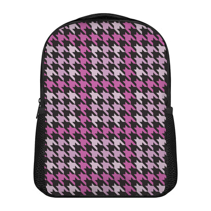 Pink Houndstooth Pattern Print Casual Backpack