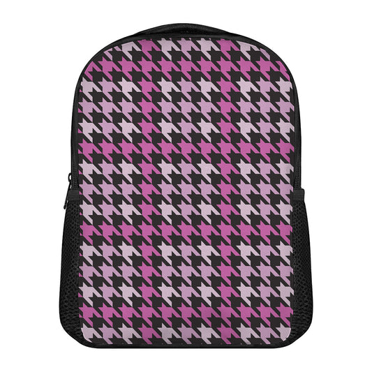 Pink Houndstooth Pattern Print Casual Backpack