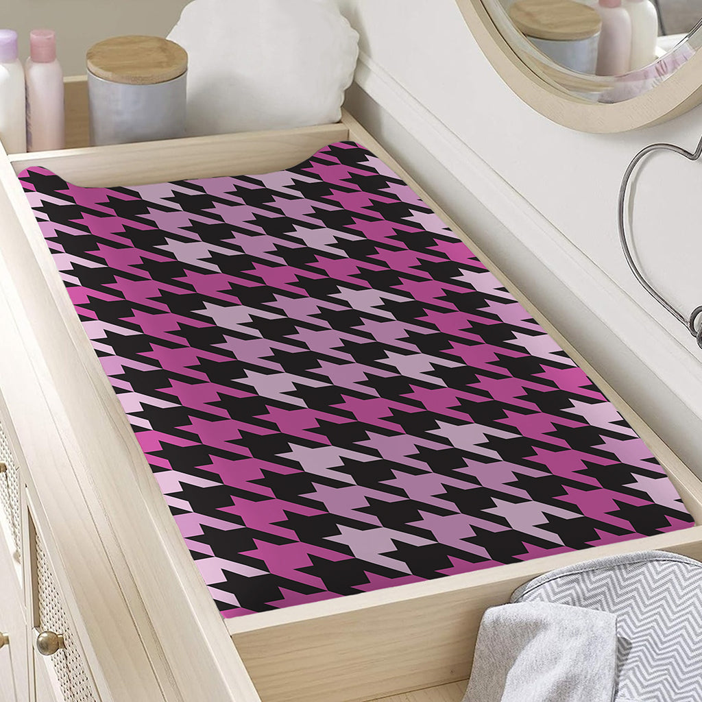 Pink Houndstooth Pattern Print Changing Pad Cover