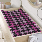 Pink Houndstooth Pattern Print Changing Pad Cover