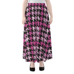 Pink Houndstooth Pattern Print Chiffon Maxi Skirt