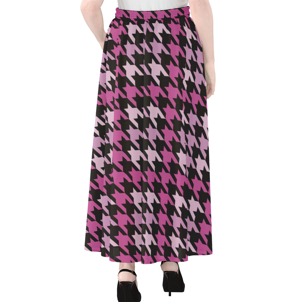Pink Houndstooth Pattern Print Chiffon Maxi Skirt