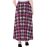 Pink Houndstooth Pattern Print Chiffon Maxi Skirt
