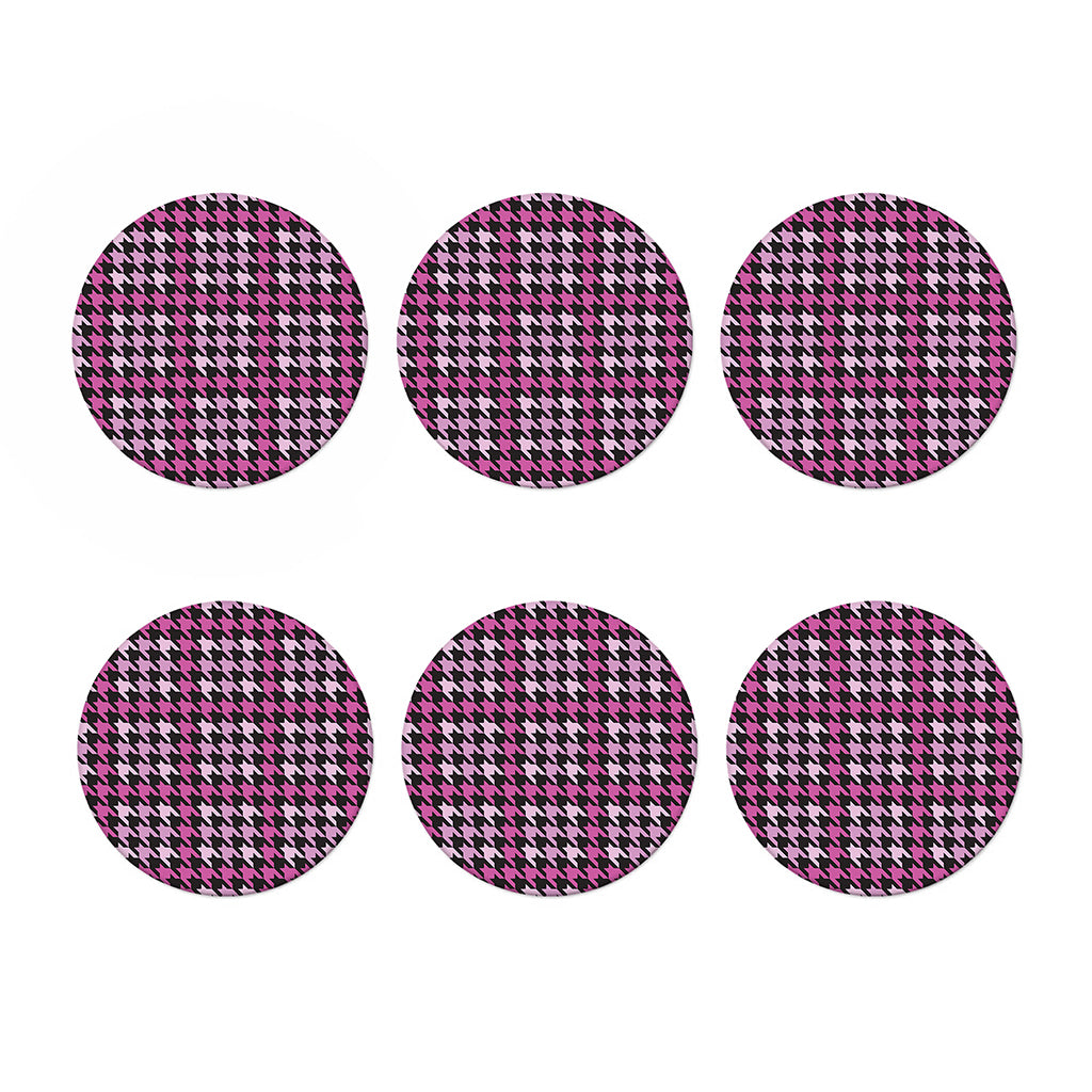 Pink Houndstooth Pattern Print Coaster Set
