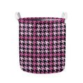 Pink Houndstooth Pattern Print Collapsible Laundry Basket