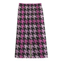 Pink Houndstooth Pattern Print Cotton Front Slit Maxi Skirt